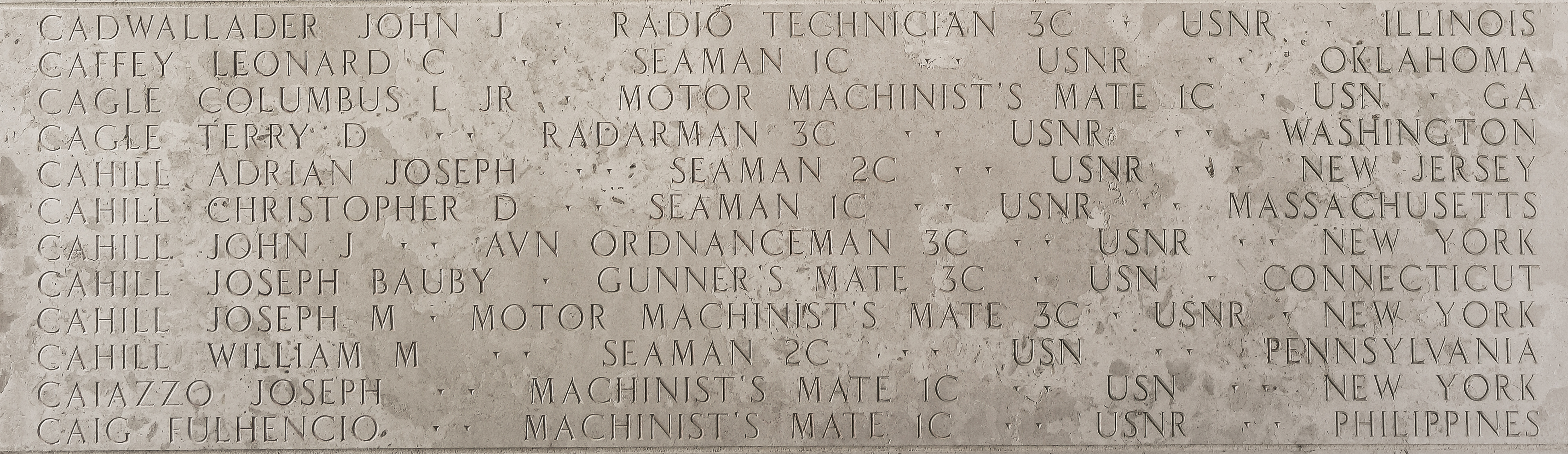 Adrian Joseph Cahill, Seaman Second Class